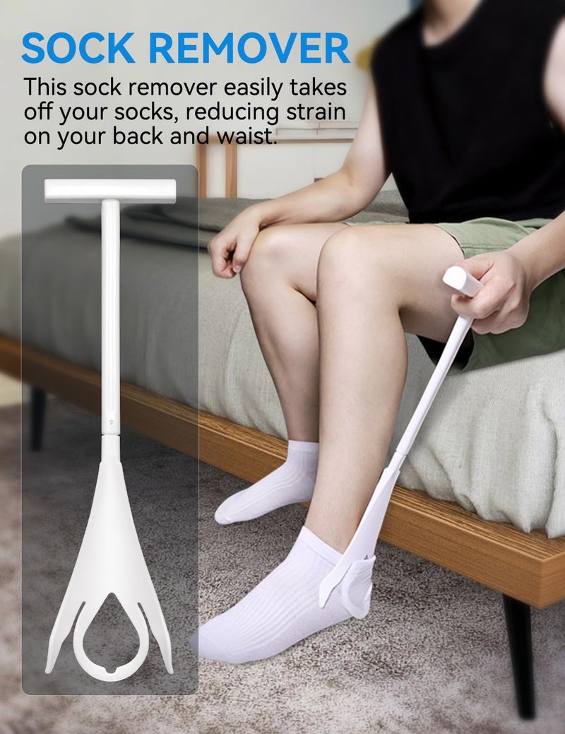 MarginZen Sock Aid Device for Seniors and Shoe Horn Kit - Sock Helper Easy On and Off, Sock Assistant Device No Bending, Adjustable Extended Long Shoe Horn Back Scratcher for Senior - Image 2